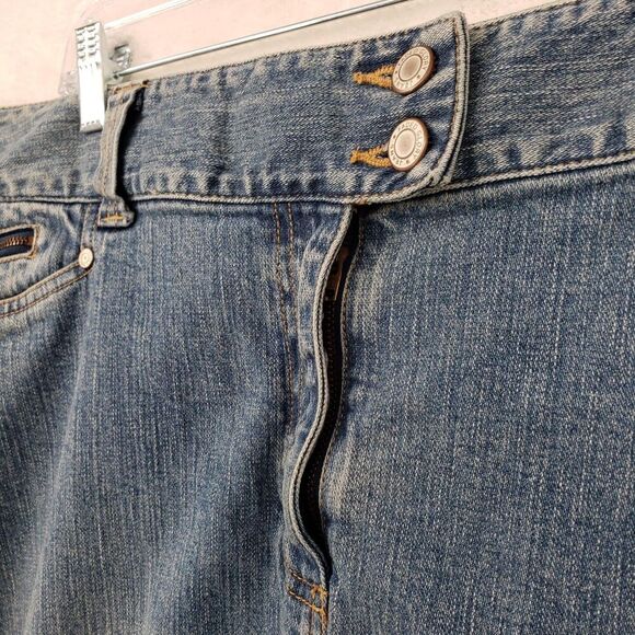 Vintage Faded Glory Denim Midi Skirt Women 18 Blue Stretch Zip Coin Pocket YKK - Picture 2 of 12